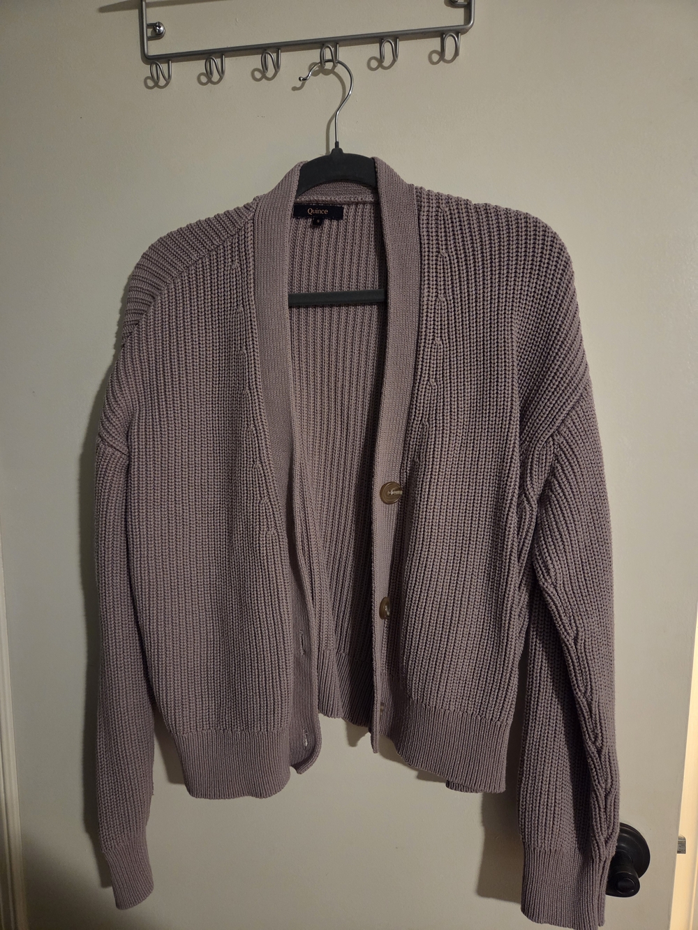 Quince mauve chunky knit button-front cardigan